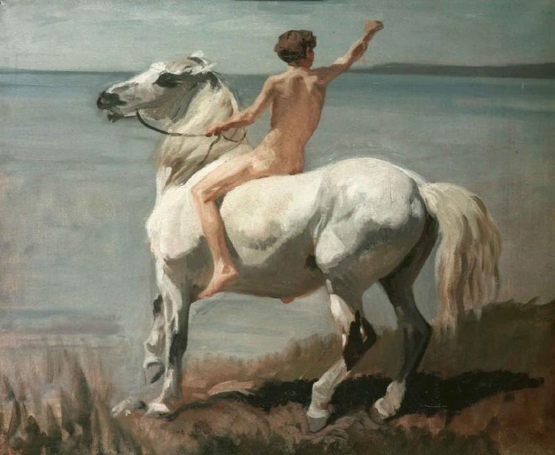 Rudolf Koller Chico con caballo oil painting picture